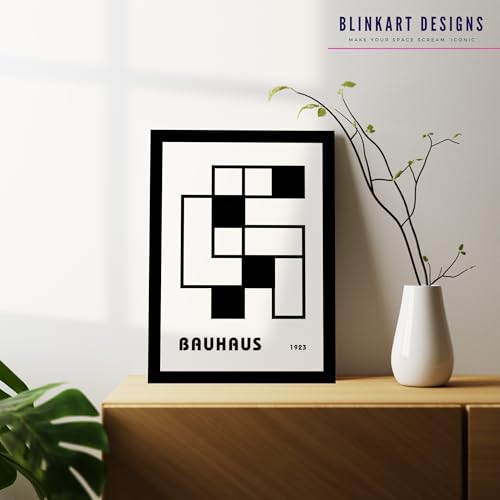 Image of BLINKART Vintage Bauhaus Retro Geometric Aesthetic Poster Gallery | Colorful Wrap Framed For Home Office Studio Living Room Modern Art Studio Decoration Abstract Shapes | (d155) | 13x10 Inch
