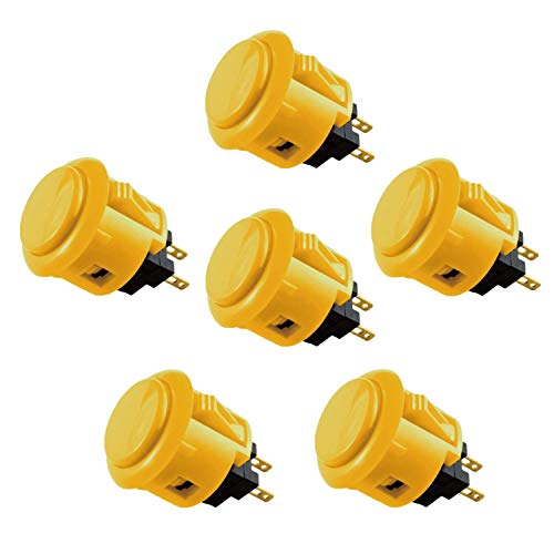 Sanwa 6 pcs OBSF-24 Original Push Button 24mm - for Arcade Jamma Video Game & Arcade Joystick Games Console (Yellow), Use for Arcade Game Machine Cabinet S@NWA