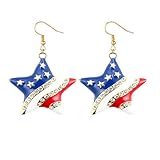 Red White Blue Patriotic Dangle Earrings for Women Girls 4th of July American USA Flag Pattern Star