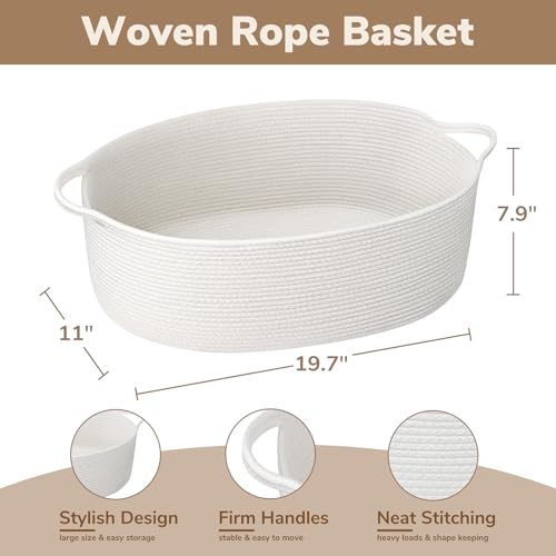 Image of Goodpick Large Woven Rope Basket for Gifts Empty, 19.7 inchx 11 inchx 7.9 inch, White