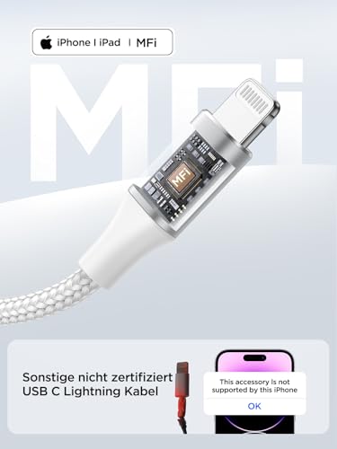 Lightning Kabel USB C, 2M iPhone Ladekabel [Apple MFi Zertifiziert] USB C auf Lightning Kabel Nylon Power Delivery Schnellladekabel iPhone USBC für iPhone 14 13 12 11 Pro Max XS XR 8Plus iPad 4