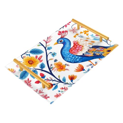 Bathroom Vanity Tray Counter Organizer, Cartoon Sweet Peacocks Decorative Tray with Handles Countertop Storage for Bathroom Bedroom Kitchen Home Farmhouse