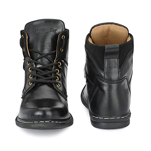 Image of Leatherette Black Trendy Tough Heavy Duty Lace Ups High Ankle Length Mens Casual Long Boots Shoe Island for Men (BAB980-AZ)