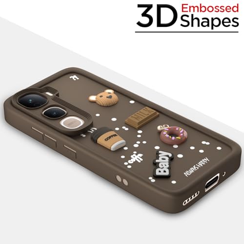 Image of Pikkme Back Cover for Vivo Y400 Pro 5G | 3D Bear Silicone Cute & Fun Coffee Cartoon | Full Body Protection Bumper Case (Brown)