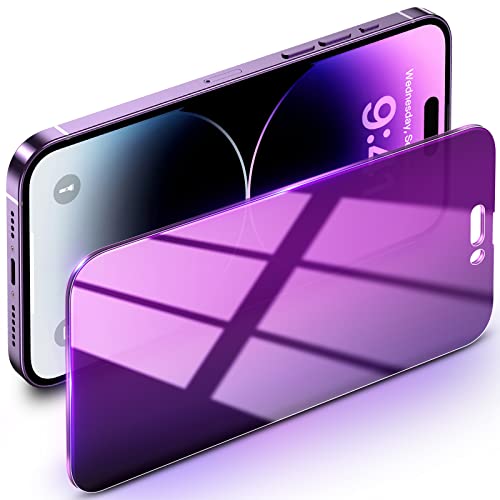 Image of Uyiton SHILD Privacy Screen Protector for iPhone 14 Pro Max-Anti-Spy, Anti-Blue Light, HD Full Coverage Tempered Glass with Frame, Purple