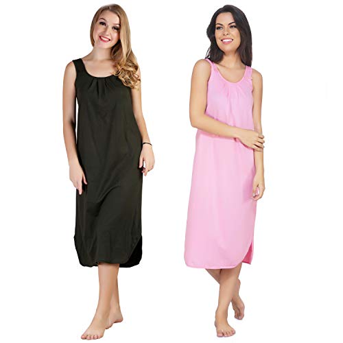 Image of BLAZON Women's Cotton Hosiery Solid Maxi Nighty Slip (Pack of 2) Available Sizes: S, M, L, XL, 2XL, 3XL, 4XL, 5XL