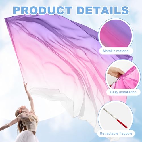 Image of Jecery 2 Pack Praise Dance Worship Flags, 35''x 55'', White Pink Purple