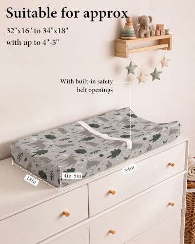 Image of Yoofoss 2-Pack Diaper Changing Pad Cover for Boys 32x16 (Green+Fox) | Soft & Easy-to-clean & Breathable, 360 Full Elastic Fit, Microfiber Fitted Sheets for Changing Table Pad