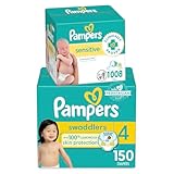 Pampers Swaddlers Disposable Baby Diapers Size 4, 150 Count with Sensitive Water Based Baby Wipes 12 Flip-Top Packs (1008 Wipes Total)