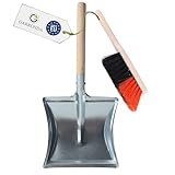 Garronda Set de Escoba y Recogedor Metálico con Mango de Madera – Cepillo Madera y Pala de Mano Resistente para Brasas, Polvo y Suciedad, Kit para el Hogar y Jardín GD-0010 (Negro/Naranja + Plata)