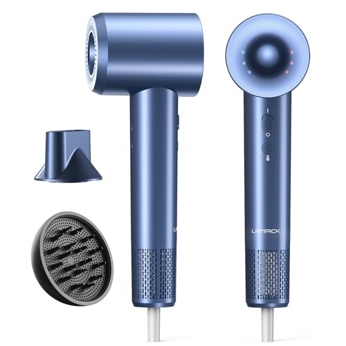 Hair Dryer, 150000 RPM Lightweight High Speed Ionic Blow Dryer for Fast Drying, 500 Million Negative Ions Care & Heat-Control Hairdryer with Magnetic Diffuser & Nozzle, 5 Temps & 3 Speeds Bl