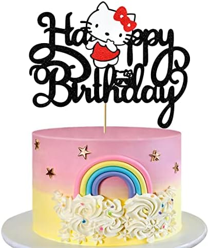 Kitty Cat Cake Topper Glitter Cute Kitty Birthday Decorations Kitty Cake Decoration for Kids Girls Women Kitty Cartoon Theme Party Birthday Party Supplies for Baby Shower