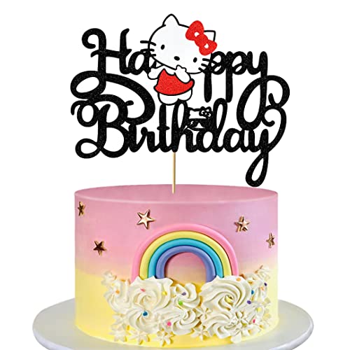 Kitty Cat Cake Topper Glitter Cute Kitty Birthday Decorations Kitty Cake Decoration For Kids Girls Women Kitty Cartoon Theme Party Birthday Party Supplies For Baby Shower #TOP9