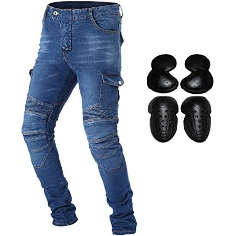 Takuey Motorcycle Riding Denim Jeans for Men Motocross Racing Armor Pants with Detachable CE Certified Knee Hip Protector Pads (Blue, M=30) Cover