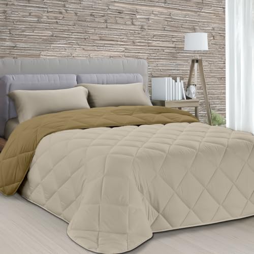 Dorian Home Trapunta Invernale Matrimoniale, Piumone Matrimoniale Double Face, Trapunta Invernale 260x270 cm Made in Italy, Panna/Nocciola