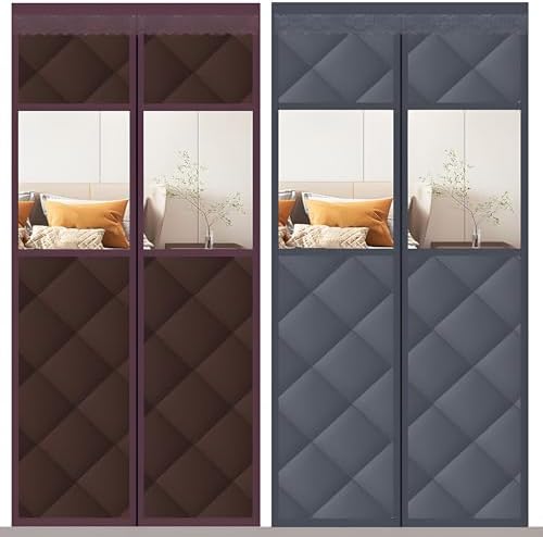 Magnetic Door Curtain - Thermal Insulated Weatherproof Screen Door for AC & Heater Rooms, Detachable Cover for Living Room, 39.4"x82.7", Brown