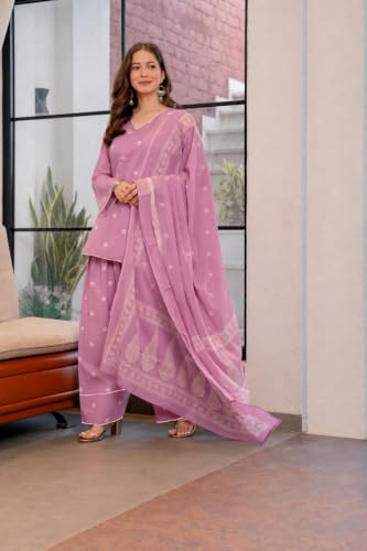 Image of ANNI DESIGNER Farshi Salwar Suit for Women | Cotton Blend Printed Straight Kurta with Dupatta | Farsi Farasi Parsi Ethnic Indian Office Party Wedding Clothing Fashion Premium Traditional Look 3 Piece