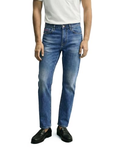 The Indian Garage Co Herren Regular Fit Placement Print Mid-Rise Stretchable Jeans, blau, 40