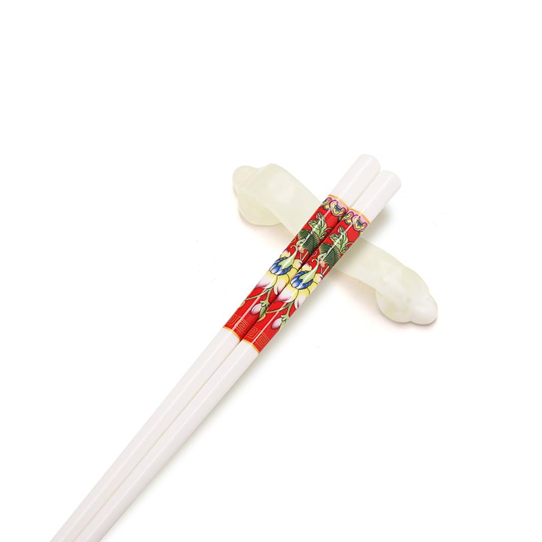 Coffret cadeau de baguettes en porcelaine chinoise, coffret cadeau de 10 paires de baguettes réutilisables lavables au lave-vaisselle avec étui, baguettes en céramique d'os de haute qualité avec