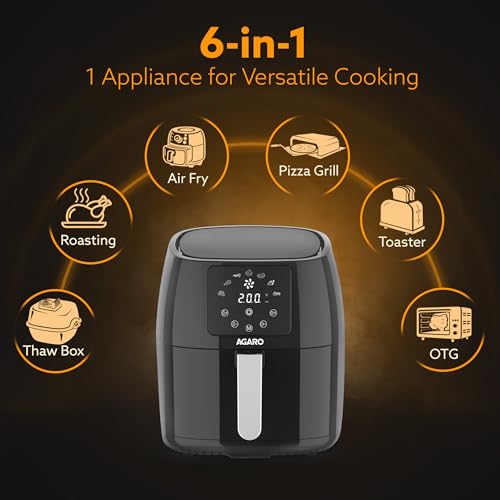 AGARO Sapphire Digital Air Fryer For Home, 4.5L, Electric Air Fryer Oven, 1400W, 7 Preset Programs, 360° Air Circulation, Convection Oven, Digital touch Display, Fry, Bake, Roast, Toast, Black. view 2