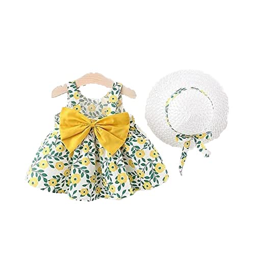 Baby girls frock dress with flower cherry print princess cotton beach tutu midi outfit for new born kids
