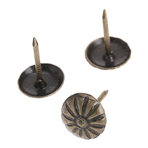 Mgoodoo 100 pcs Coussin Nails Tacks Studs Élégant Antique Bronze/Rouge Laiton Fleur Tête Boulon de Pression Vieux Style Meubles 17mm x 11mm Cover