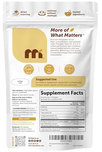 Pumpkin Seed Oil 1000 mg, 300 Liquid Softgel, Powerfully Supports Healthy Urinary System, Prostate and Bladder Health, Non-GMO and Vegan Friendly