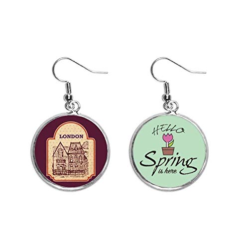 Pendientes de Londres con boceto de edificio colgante de primavera joyería urbana de moda 1