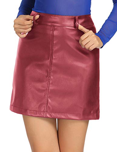 Womens Faux Leather Pencil Skirt Slim Bodycon Office Skirts(S,Red)