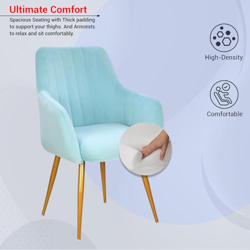 Image of Taboo Velvet Dining Chair Set of 2 | Upholstered Accent Arm Chairs | Soft Cushioned Seat with Backrest | Modern Velvet Fabric Chairs with Metal Legs | Living Room, Bedroom, Cafe & Restaurant | SkyBlue