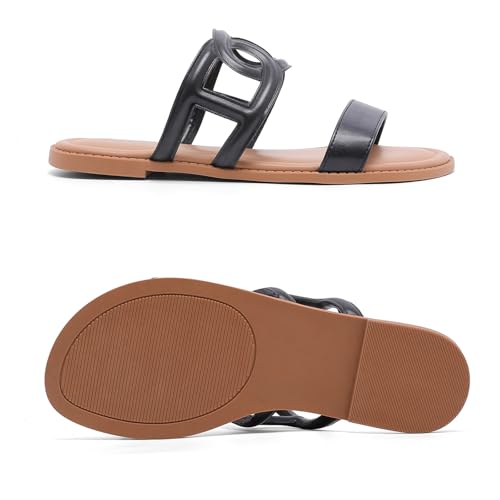 Image of Ruiee Wide Width Sandals for Women, Summer Flat Slides Casual Braided Wide Feet Sandal Comfort Slip on Sandals Open Toe Beach Shoes for Women.
