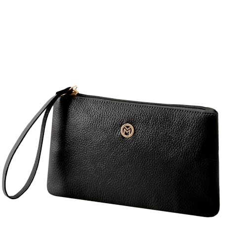 Bolsa Carteira Clutch Feminina de Couro Bovino Legítimo c/Fechamento em Zíper Mariart Cambará (Preta)