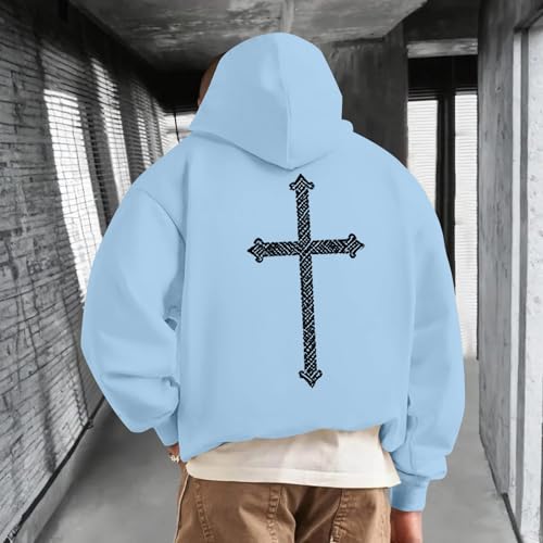 Men's Hooded Pullover Plus Size Loose Long Sleeve Hooded Sweatshirt Fashion Cross Printed Hoodies Autumn Warm Coat4