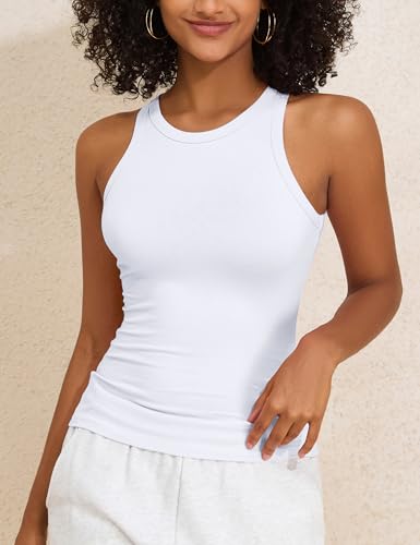 PrettyGuide Women's Cotton Jersey Crew Neck Fitted Tank Tops Racerback Casual Basic Summer Sleeveless Tops4