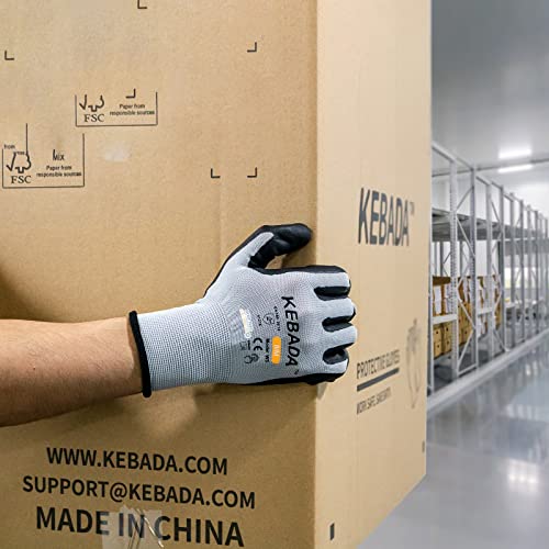 Image of Kebada W3 Work Gloves for Men and Women, MicroFoam Nitrile Coated, 12 Pairs | Full-Hand Touchscreen, Breathable Knit, Secure Grip, Ideal for Gardening, Assembly, Mechanic Work, Warehouse & Delivery