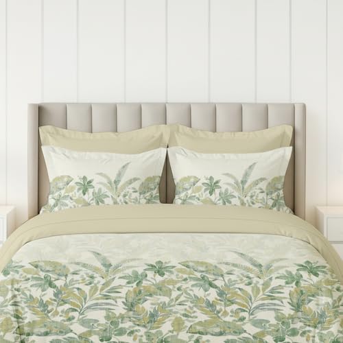 Image of LANE LINEN 100% Cotton Printed King Size Bedsheet - Green Design