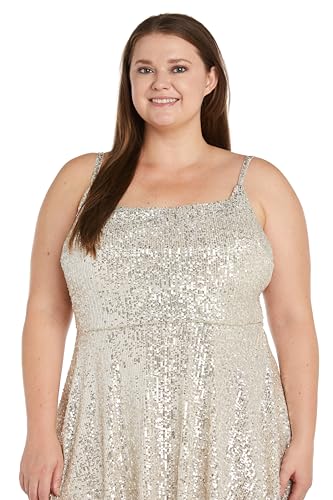 Image of Mini Sequined Evening Dress W /Square Neck & Adjustable Spaghetti Straps