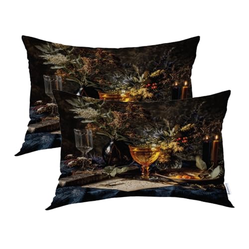 Batmerry Dark Mood Pillowcases, Still Life with Amber Glass Decorative Bed Pillow Cover with Hidden Zipper Soft Blended for Hair and Skin 20X26 in