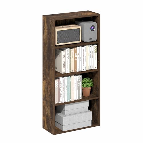 Furinno Basic Book Shelf, 4-Tier Bookcase with Open Shelf, Bookshelf, Cube Storage Organizer, 7 x 17 x 35, for Living Room, Bedroom, Home Office, Amber Pine - image 1
