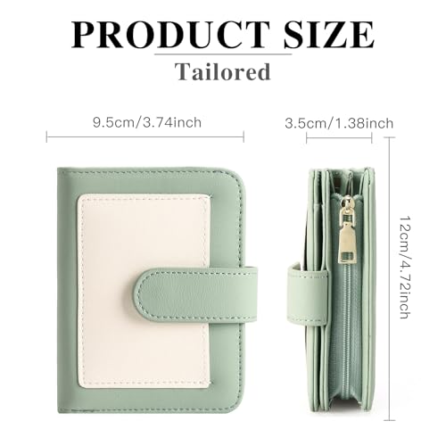 Image of GOIACII Small Wallet for Women RFID Blocking Bifold Wallets Ladies Card Holder Coin Zipper Pocket Green