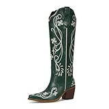 wetkiss Cowboy Boots for Women Embroidered Green Floral...