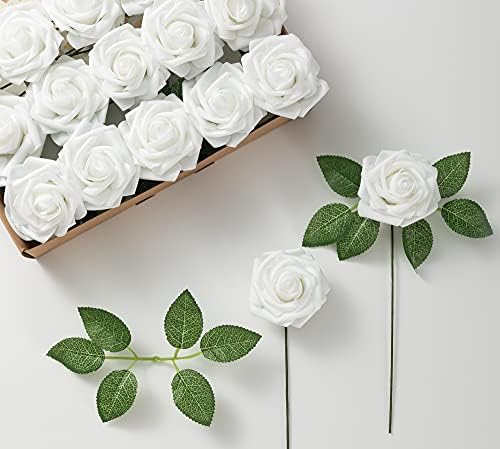 Nanhiking Artificial rose flower 25pcs Fake Form Rose Head with Steam for DIY Wedding Bouquets Party Arrangement Home Decoration (blush ombre)