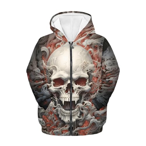 GLUDEAR Boys Girls Cool Skull 3D Printed Long Sleeve Hooded Sweatshirt Zip Up Jacket Pullover Hoodies