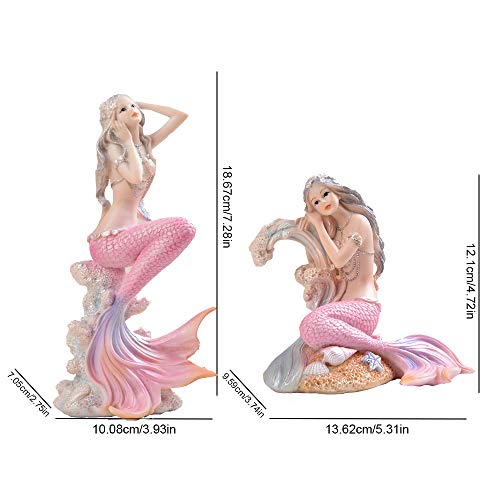 Rayberro Mermaid Figurines Decor, Handmade Beautiful 7.28" Resin Mediterranean Style Mermaid Princess Statue Art Ornaments Sculpture,Creative Living Room Decorations, Birthday Gifts For Girls (Pink) #TOP1