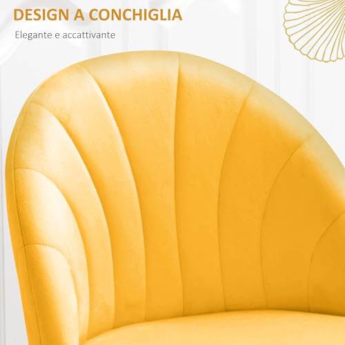 Homcom Set Di 2 Sedie Sala Da Pranzo, Sedie Cucina Moderne Con Schienale A Conchiglia E Gambe In Metallo, Sedia In Velluto Con Imbottita Per Cucina, Camera Da Letto, Ufficio E Soggiorno, Giallo - 4