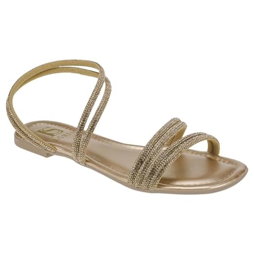 Sandália Feminina Rasteira com Brilho Manta de Strass Sofisticada 065-138 (Ouro, BR, Adulto, Numérico, 36)