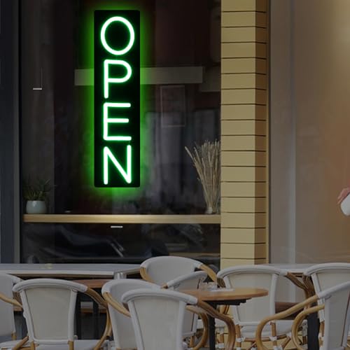 Image of Open Signs for Business 12V /2A Ultra Bright LED Neon Open Sign 22 Inch Lighted Open Sign Electric Light Up Open Sign for Business Storefront Window Glass Door Retail Shop Store Bar Salon Restaurant,vertical Green