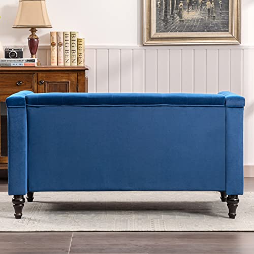 Ttgieet 76'' W Velvet Sofa Mid-Century Modern Love Seats, 3 Seater Sofa Couch With Two Bolster Pillows, Tufted Futon Sofa Furniture For Living Room Bedroom Office （Blue） #TOP7