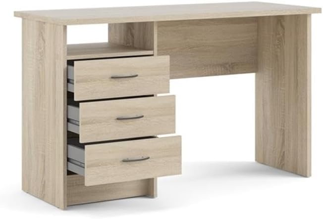 Pemberly Row Contemporary Writing Desk, 47.28 in W x 18.94 in D x 28.58 in H, Engineered Wood, Oak Finish, 3 Drawers, Open Shelf, Durable Scandinavian Home Office Workspace