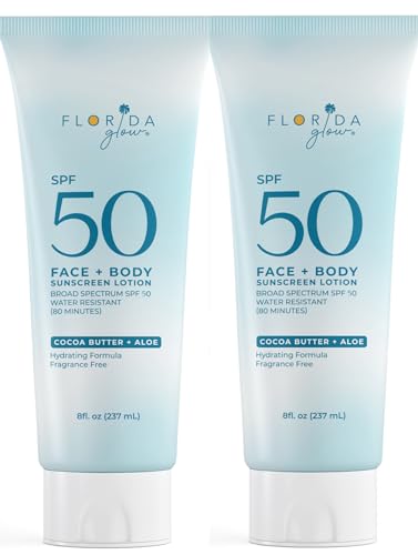 Florida Salt Scrubs Florida Glow Water Based Sunscreen Lotion Spf 50, 8 Oz Pack Of 2 - Florida Keys And Hawaii Act 104 Reef Compliant (Oxybenzone And Octinoxate Free)- Great For Kids And Sports cover